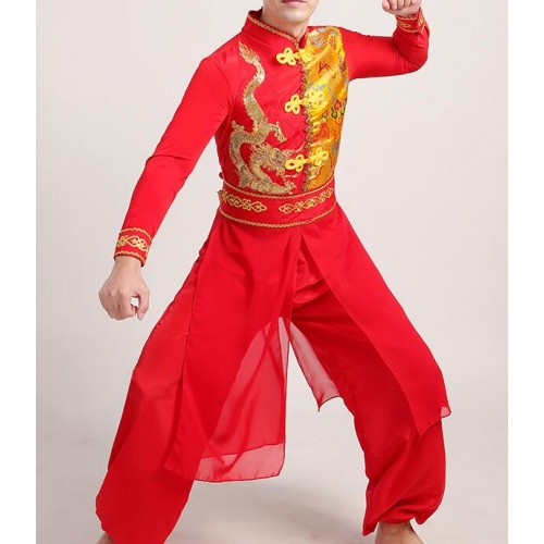 Women's chinese folk dance costumes for women and men china dragon boat drummer dance costumes